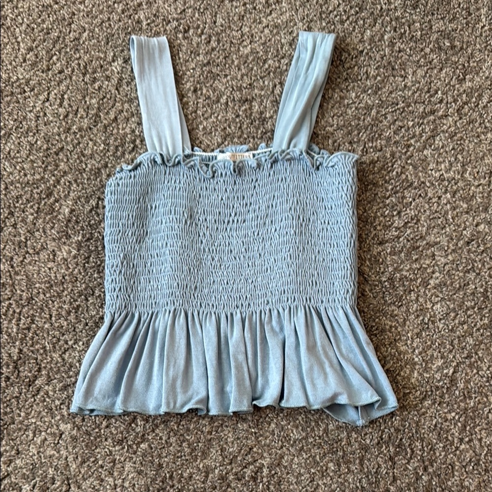 Urban Outfitters Blue Smocked Ruffled Tank Top